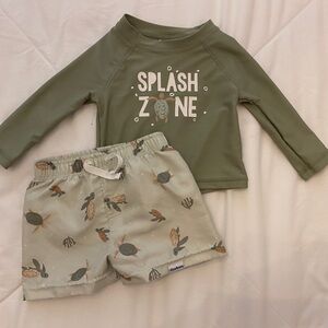 Gerber Splash Zone Turtle Long Sleeve and Marine Life Bathing Suit Set